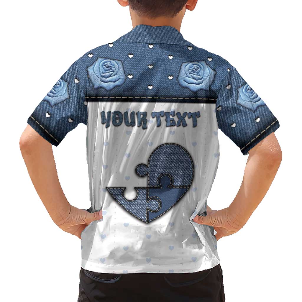 Personalized XOXO Valentine's Day Kid Hawaiian Shirt Pieces Of The Heart Old Denim Fabric Effect