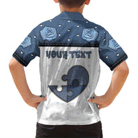 Personalized XOXO Valentine's Day Kid Hawaiian Shirt Pieces Of The Heart Old Denim Fabric Effect