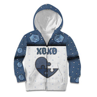 Personalized XOXO Valentine's Day Kid Hoodie Pieces Of The Heart Old Denim Fabric Effect
