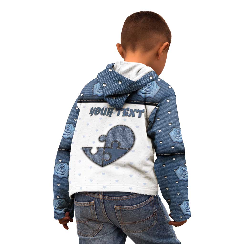 Personalized XOXO Valentine's Day Kid Hoodie Pieces Of The Heart Old Denim Fabric Effect
