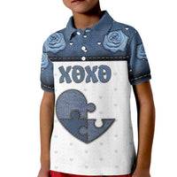 Personalized XOXO Valentine's Day Kid Polo Shirt Pieces Of The Heart Old Denim Fabric Effect