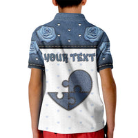 Personalized XOXO Valentine's Day Kid Polo Shirt Pieces Of The Heart Old Denim Fabric Effect