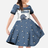 Personalized XOXO Valentine's Day Kid Short Sleeve Dress Pieces Of The Heart Old Denim Fabric Effect