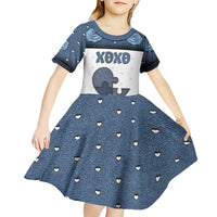 Personalized XOXO Valentine's Day Kid Short Sleeve Dress Pieces Of The Heart Old Denim Fabric Effect