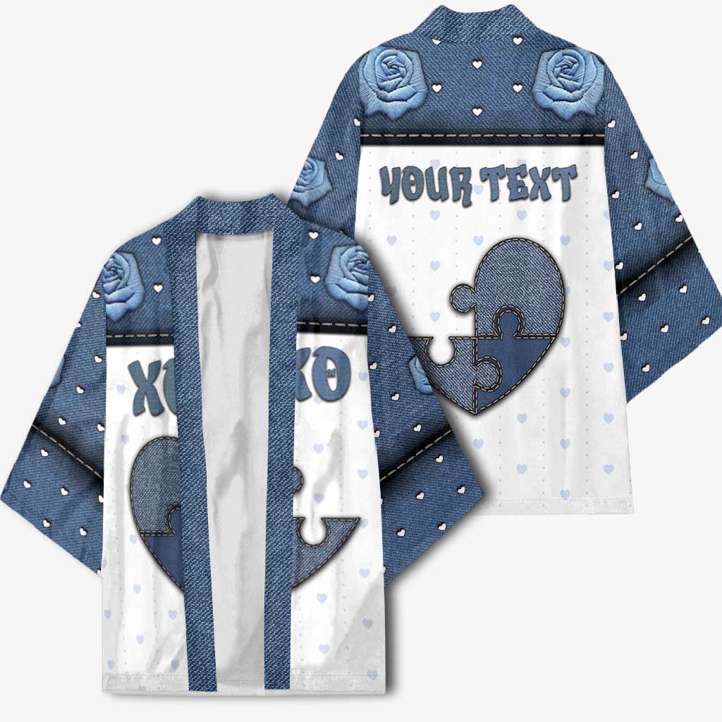 Personalized XOXO Valentine's Day Kimono Pieces Of The Heart Old Denim Fabric Effect