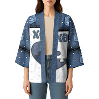 Personalized XOXO Valentine's Day Kimono Pieces Of The Heart Old Denim Fabric Effect