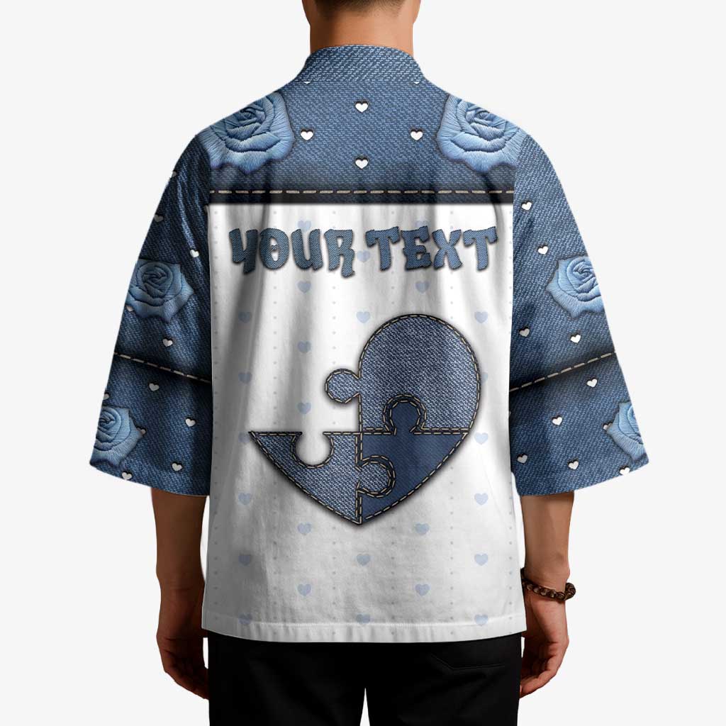 Personalized XOXO Valentine's Day Kimono Pieces Of The Heart Old Denim Fabric Effect