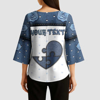 Personalized XOXO Valentine's Day Kimono Sleeve Blouse Pieces Of The Heart Old Denim Fabric Effect
