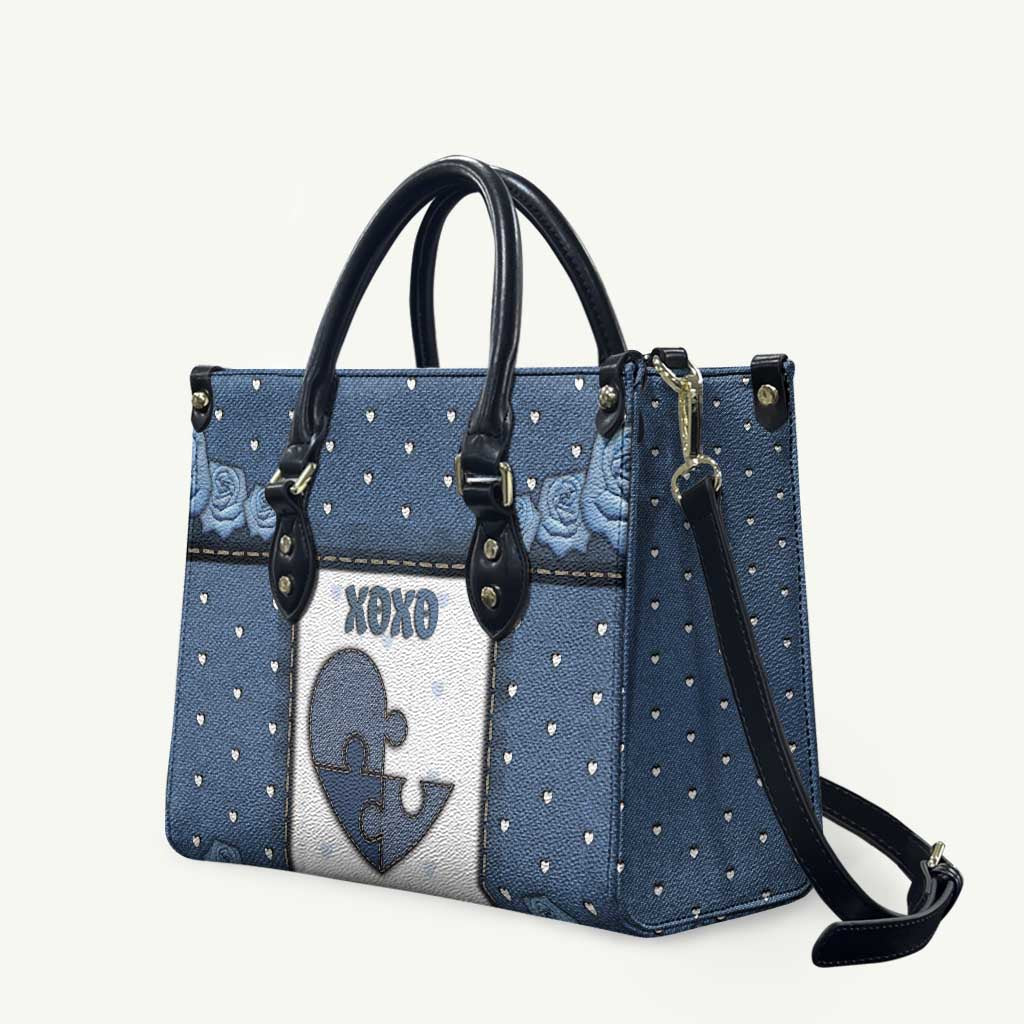 XOXO Valentine's Day Leather Bag Pieces Of The Heart Old Denim Fabric Effect
