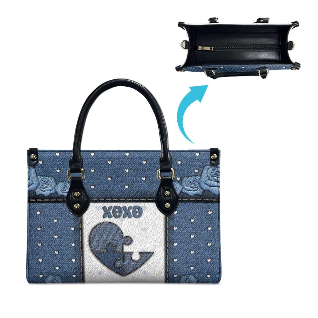 XOXO Valentine's Day Leather Bag Pieces Of The Heart Old Denim Fabric Effect