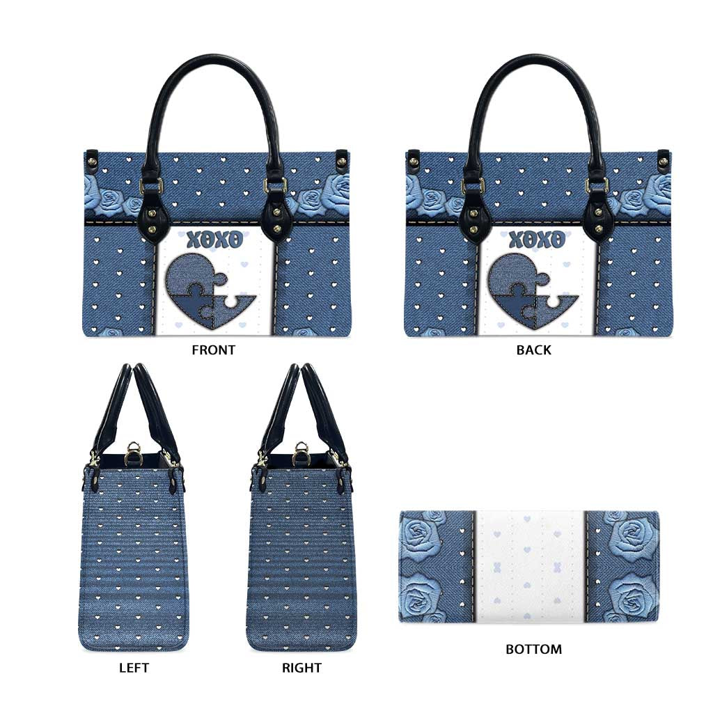 XOXO Valentine's Day Leather Bag Pieces Of The Heart Old Denim Fabric Effect