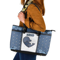 XOXO Valentine's Day Leather Tote Bag Pieces Of The Heart Old Denim Fabric Effect