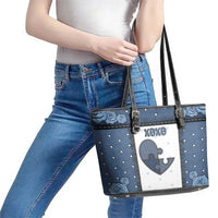 XOXO Valentine's Day Leather Tote Bag Pieces Of The Heart Old Denim Fabric Effect