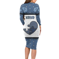 Personalized XOXO Valentine's Day Long Sleeve Bodycon Dress Pieces Of The Heart Old Denim Fabric Effect