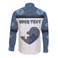 Personalized XOXO Valentine's Day Long Sleeve Button Shirt Pieces Of The Heart Old Denim Fabric Effect