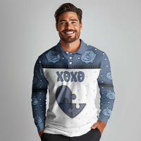 Personalized XOXO Valentine's Day Long Sleeve Polo Shirt Pieces Of The Heart Old Denim Fabric Effect