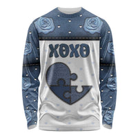 Personalized XOXO Valentine's Day Long Sleeve Shirt Pieces Of The Heart Old Denim Fabric Effect
