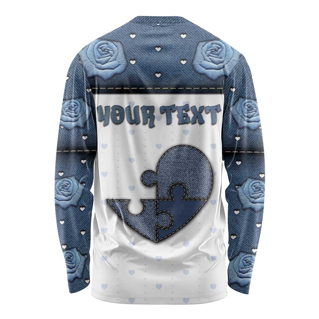 Personalized XOXO Valentine's Day Long Sleeve Shirt Pieces Of The Heart Old Denim Fabric Effect