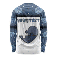 Personalized XOXO Valentine's Day Long Sleeve Shirt Pieces Of The Heart Old Denim Fabric Effect
