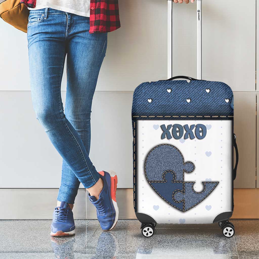 XOXO Valentine's Day Luggage Cover Pieces Of The Heart Old Denim Fabric Effect