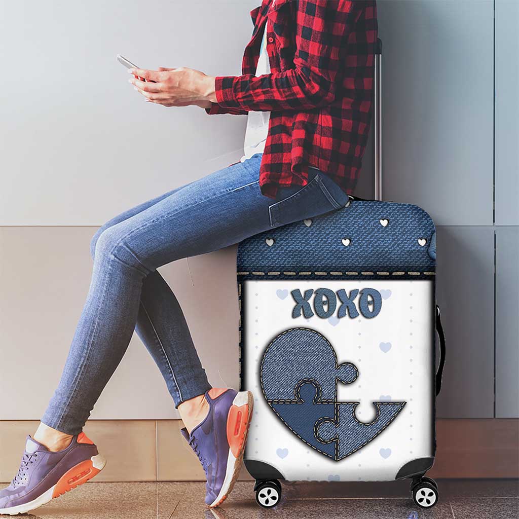 XOXO Valentine's Day Luggage Cover Pieces Of The Heart Old Denim Fabric Effect