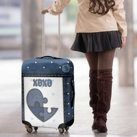 XOXO Valentine's Day Luggage Cover Pieces Of The Heart Old Denim Fabric Effect