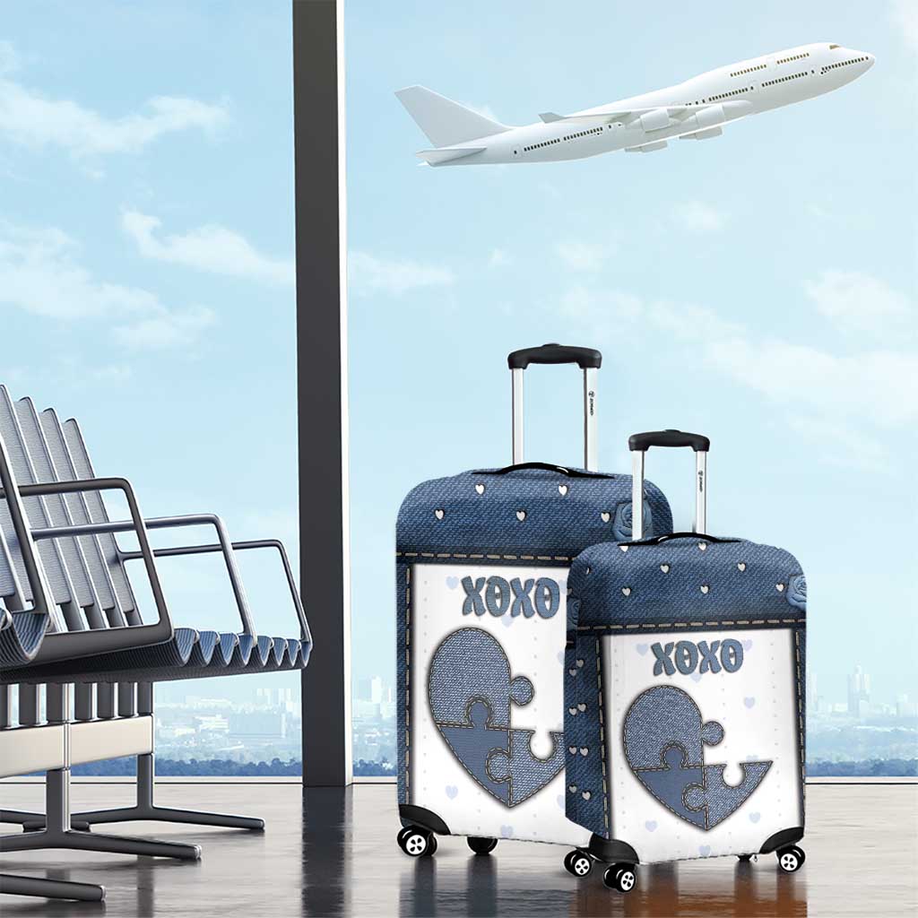 XOXO Valentine's Day Luggage Cover Pieces Of The Heart Old Denim Fabric Effect