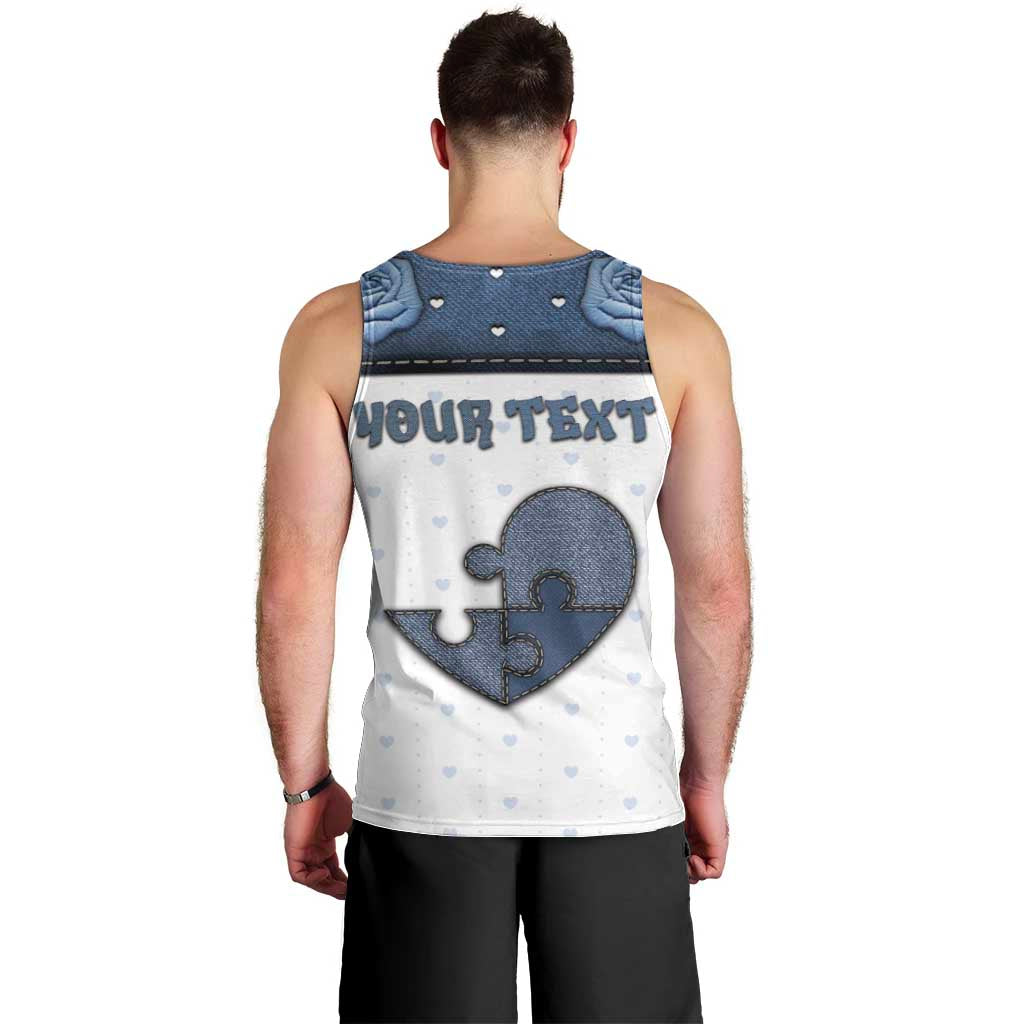 Personalized XOXO Valentine's Day Men Tank Top Pieces Of The Heart Old Denim Fabric Effect
