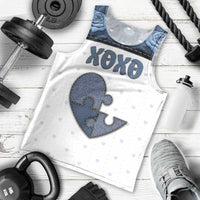Personalized XOXO Valentine's Day Men Tank Top Pieces Of The Heart Old Denim Fabric Effect