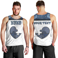 Personalized XOXO Valentine's Day Men Tank Top Pieces Of The Heart Old Denim Fabric Effect