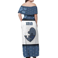 Personalized XOXO Valentine's Day Off Shoulder Maxi Dress Pieces Of The Heart Old Denim Fabric Effect