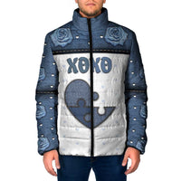 Personalized XOXO Valentine's Day Padded Jacket Pieces Of The Heart Old Denim Fabric Effect