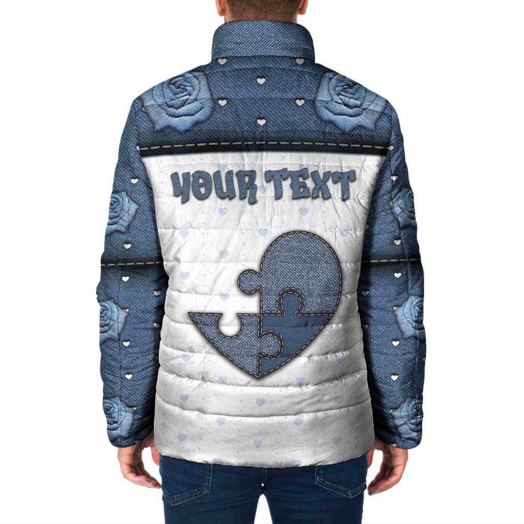 Personalized XOXO Valentine's Day Padded Jacket Pieces Of The Heart Old Denim Fabric Effect