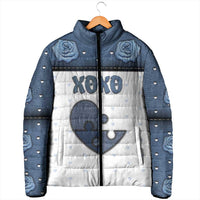 Personalized XOXO Valentine's Day Padded Jacket Pieces Of The Heart Old Denim Fabric Effect