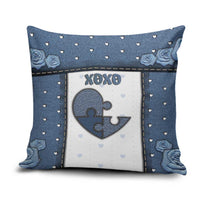 XOXO Valentine's Day Pillow Cover Pieces Of The Heart Old Denim Fabric Effect