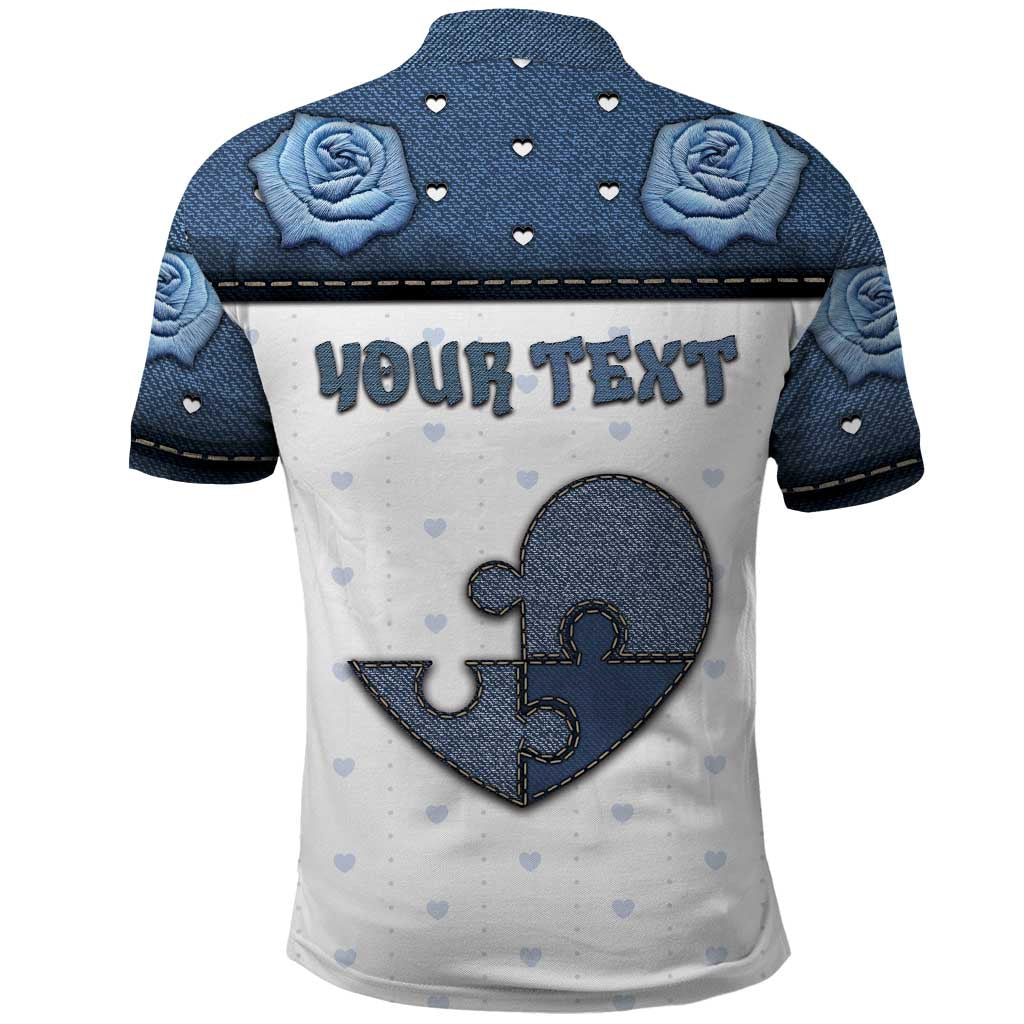 Personalized XOXO Valentine's Day Polo Shirt Pieces Of The Heart Old Denim Fabric Effect
