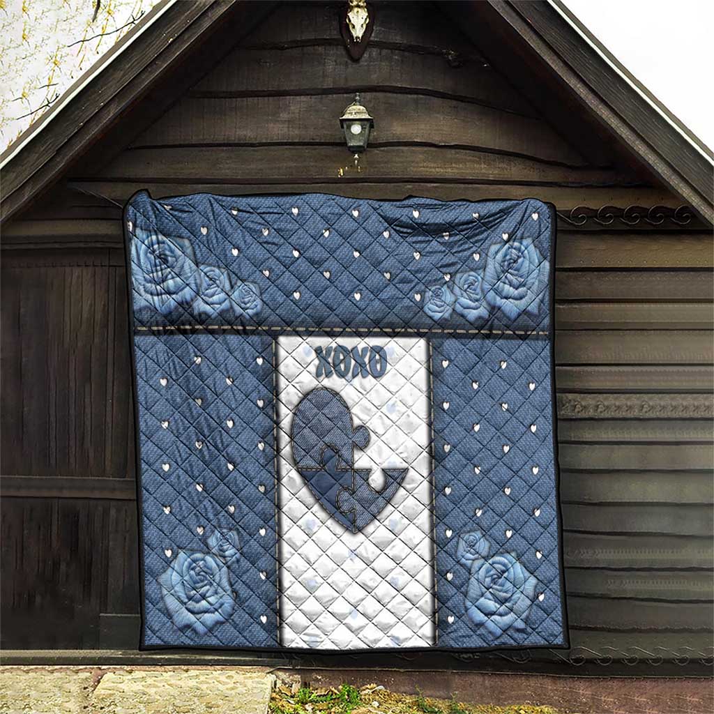 XOXO Valentine's Day Quilt Pieces Of The Heart Old Denim Fabric Effect