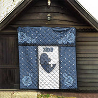 XOXO Valentine's Day Quilt Pieces Of The Heart Old Denim Fabric Effect