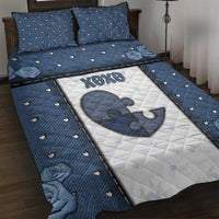 XOXO Valentine's Day Quilt Bed Set Pieces Of The Heart Old Denim Fabric Effect