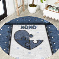 XOXO Valentine's Day Round Carpet Pieces Of The Heart Old Denim Fabric Effect