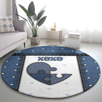 XOXO Valentine's Day Round Carpet Pieces Of The Heart Old Denim Fabric Effect