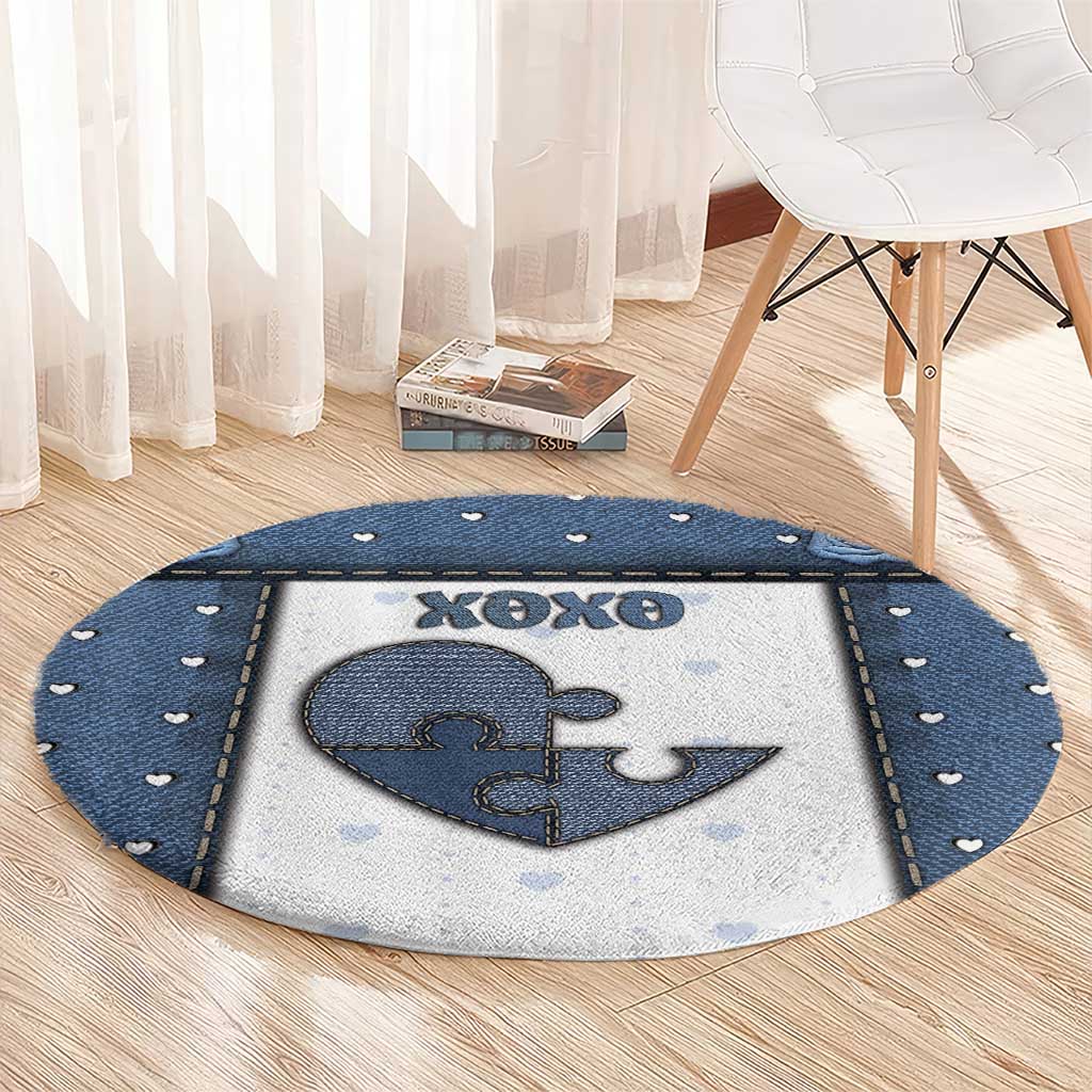 XOXO Valentine's Day Round Carpet Pieces Of The Heart Old Denim Fabric Effect