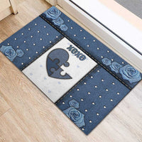 XOXO Valentine's Day Rubber Doormat Pieces Of The Heart Old Denim Fabric Effect