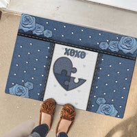 XOXO Valentine's Day Rubber Doormat Pieces Of The Heart Old Denim Fabric Effect