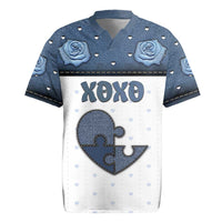 Personalized XOXO Valentine's Day Rugby Jersey Pieces Of The Heart Old Denim Fabric Effect