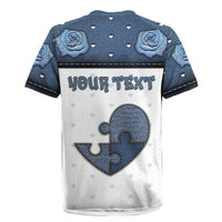 Personalized XOXO Valentine's Day Rugby Jersey Pieces Of The Heart Old Denim Fabric Effect