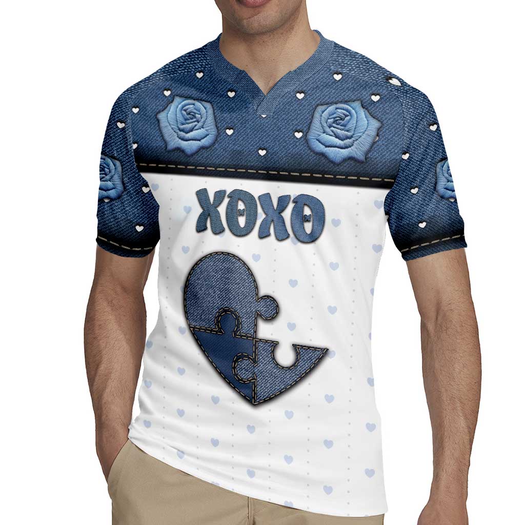 Personalized XOXO Valentine's Day Rugby Jersey Pieces Of The Heart Old Denim Fabric Effect