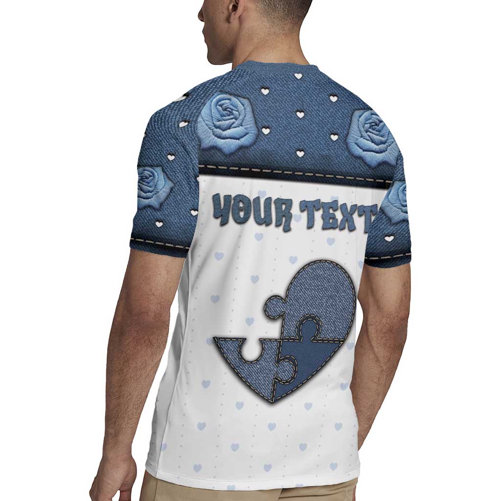 Personalized XOXO Valentine's Day Rugby Jersey Pieces Of The Heart Old Denim Fabric Effect
