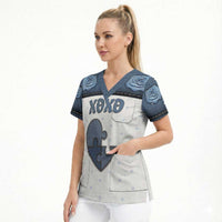 Personalized XOXO Valentine's Day Scrub Top Pieces Of The Heart Old Denim Fabric Effect