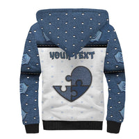 Personalized XOXO Valentine's Day Sherpa Hoodie Pieces Of The Heart Old Denim Fabric Effect